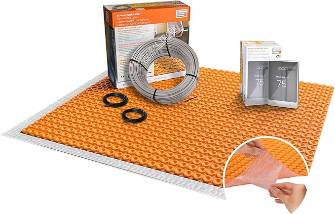 All-in-one Electric Radiant Floor Heating Kit 83 Sq Ft 120V with Smart WiFi Programmable Touchscreen Thermostat, Peel and Stick Heating Uncoupling Membrane, Underfloor Heating Cable