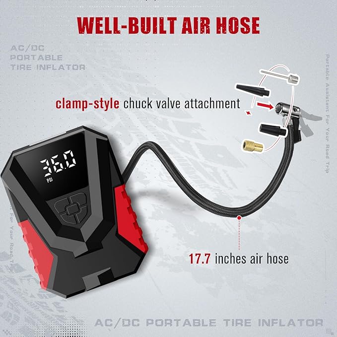 AVID POWER Tire Inflator Portable Air Compressor AC/DC, Automatic Tire Inflator with Gauge, 12V, 110V Small Air Compressor, Portable Air pump for Car Tires, Bikes, Motorcycles, Small inflatables