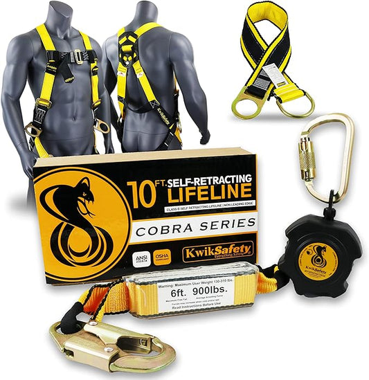 KwikSafety - 10' Cobra Web Self-Retracting Lifeline [KIT] Class 1 Retractable Safety Lanyard SRL ANSI OSHA Fall Gear