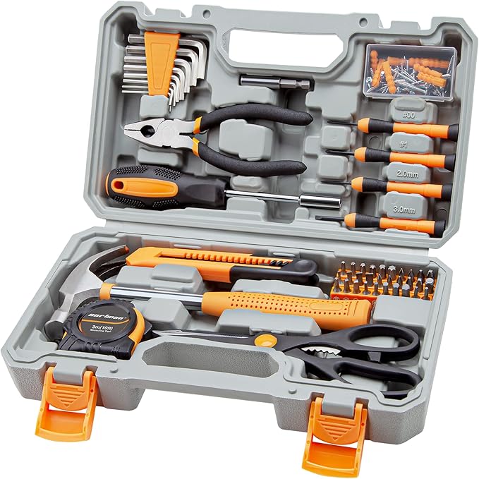CARTMAN 126-Piece Home Tool Set Kit, Basic Household Hand Tools with Storage Case, Orange