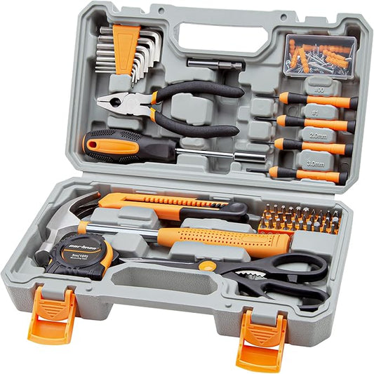 CARTMAN 126-Piece Home Tool Set Kit, Basic Household Hand Tools with Storage Case, Orange