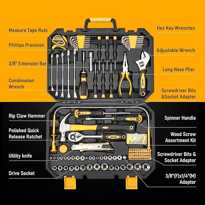 159 Piece Tools Kit, Tool Box Set for Mechanic and Car, General Household Tool Kit, Basic Tool Kit for Home Auto Repair, Plastic Toolbox Storage Case