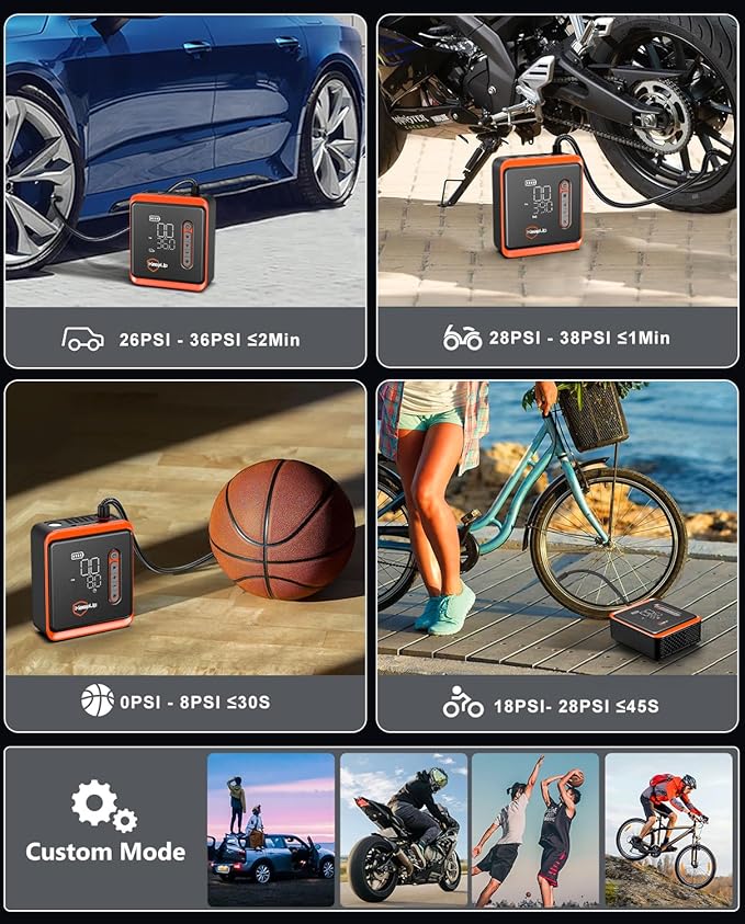 Tire Inflator Portable Air Compressor - KEEPUP 150 PSI Cordless Air Pump with Rechargeable Battery for Car Tires Ebike Motorcycles Bicycles Balls with Tire Gauge Pressure, Dual-Use Type