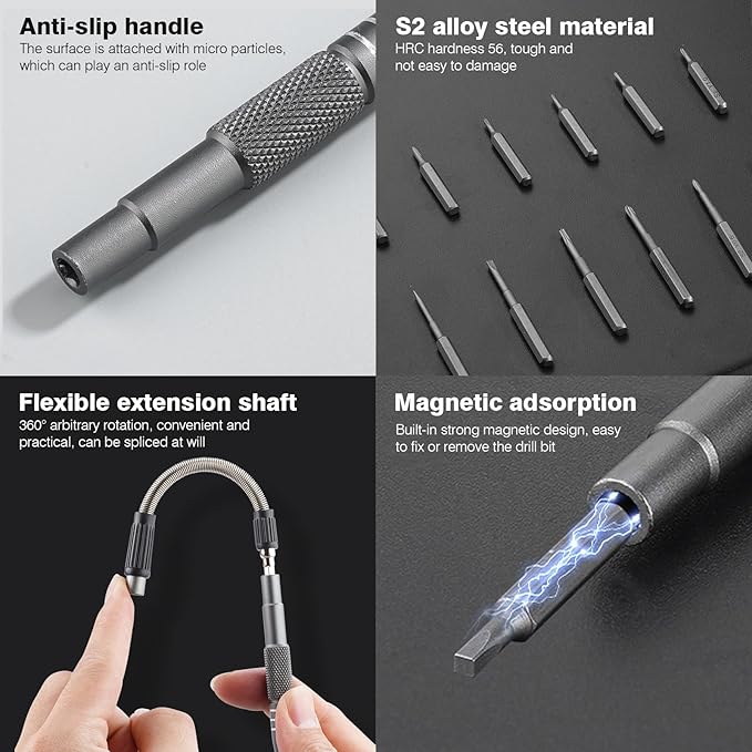 Precision Screwdriver Set 128 in 1 Professional Multi-Tool with S2 Magnetic Screwdriver Bits Roll-up Cylinder Organizer Portable Repair Tool Kit for Computer Phone Watch Electronics Maintenance