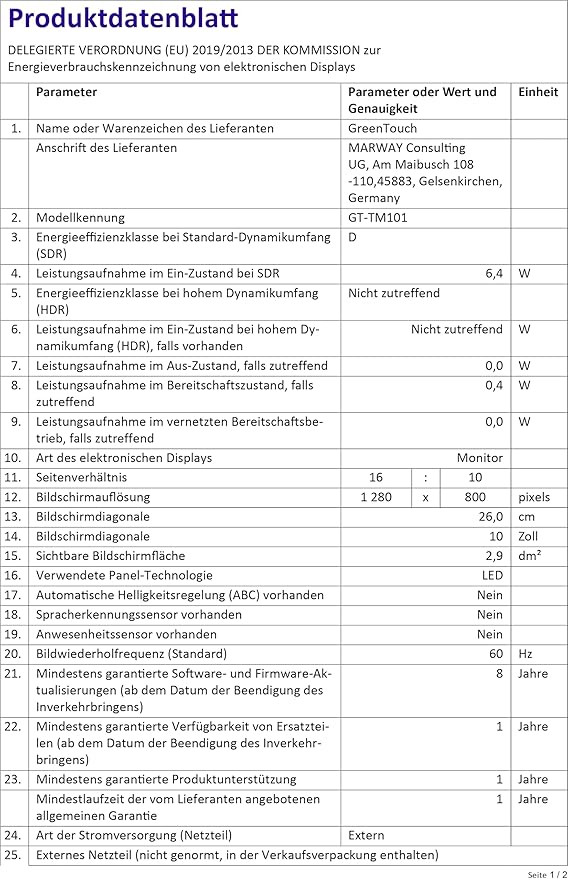 GreenTouch 10.1 Inch Desktop Wall Mountable Multi PCAP Touch Screen Monitor - HDMI/VGA/DVI Input,1280 * 800 Resolution Display
