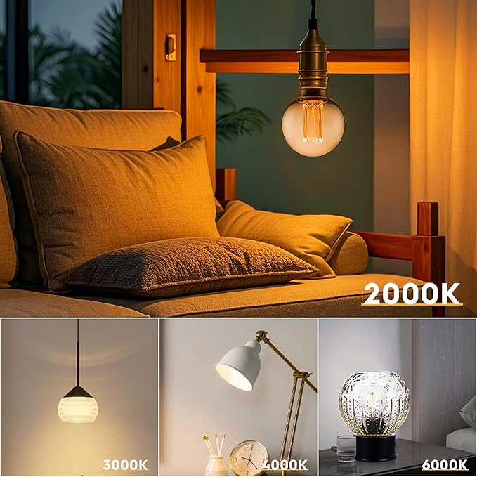 Globe Edison LED Light Bulb, Vintage Decorative Dimmable Bulb, Small Round Glass Cover, 3.5W Low Lumen Eye-Caring Soft Dim Lighting for Mood(Not Daylight White), E26 Medium Base, Amber RN G80