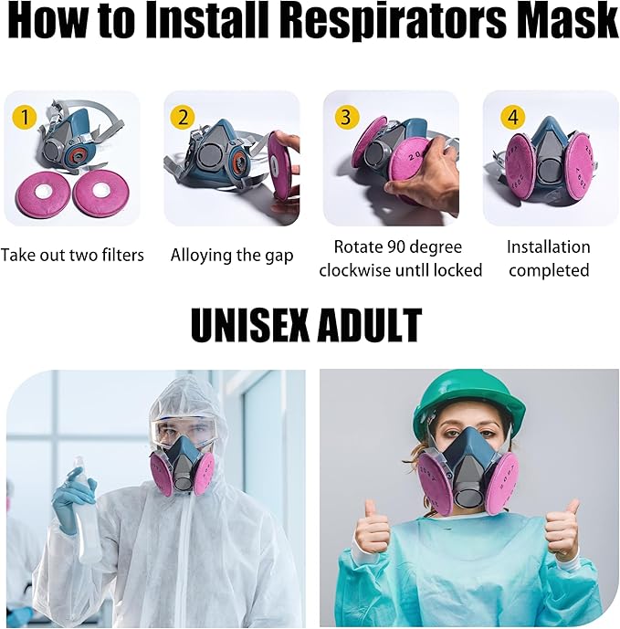 Reusable Painting Respirator Mask with 4 Pieces 2097 Filters - Half Face Gas Mask for Chemicals Spray Welding Epoxy Resin Dust Woodworking 6200 Blue