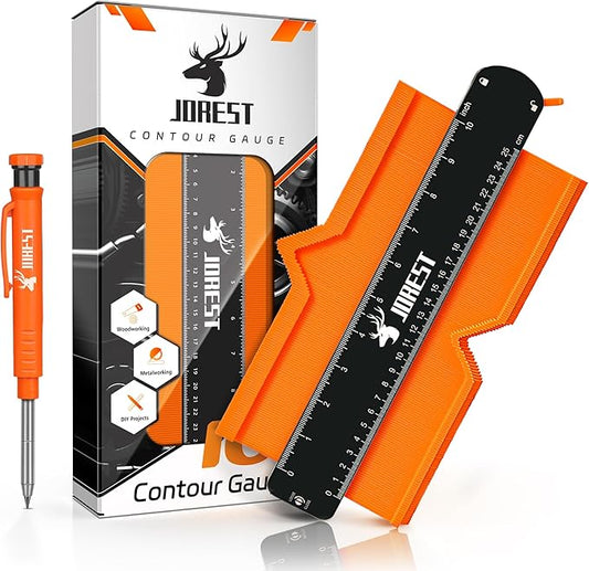 JOREST Contour Gauge Stocking Stuffers + Carpenter Pencil, Christmas Gift Ideas for Dad Men Husband Him, Profile Tool 10 Inch with Lock, Tile Flooring Woodworking, Measuring Shape Outline Edge Angle