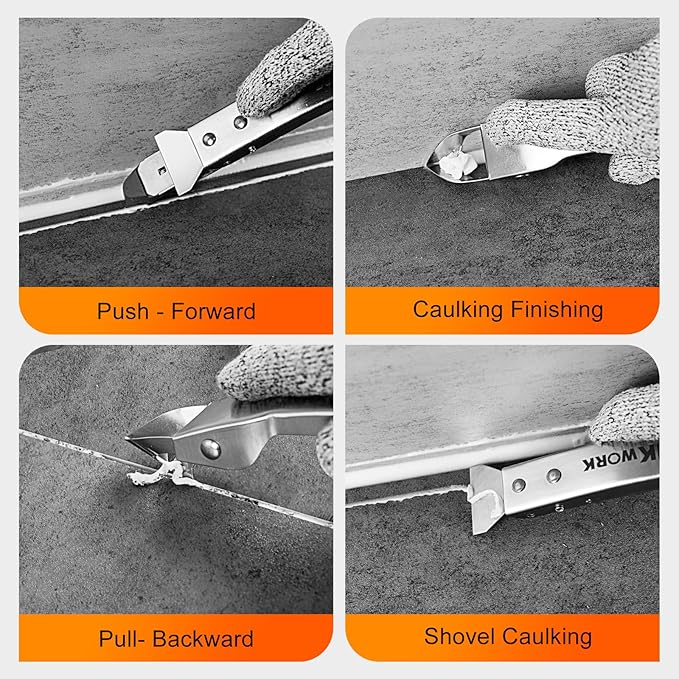 THINKWORK Caulking Tool Kit, 4 in 1 Caulk Remover Tool, Stainless Steel Caulk Tool for Kitchen Bathroom Window Sink Tile Joint, Silver