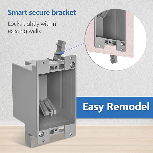 Electrical Old Work Box 1 Gang Outlet Box, Remodel PVC Receptacle Boxes, UL Listed, 24 Pack, Grey