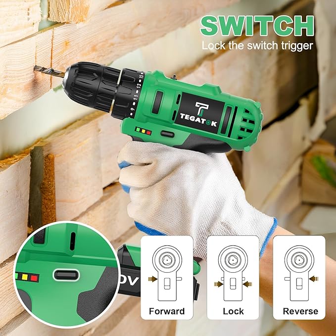 20V Cordless Drill Set, 3/8 Drills Handheld Drill Kit with 18+1 Torque Setting, LED Electric Power Drills Set with Battery and Charger, Electric Screwdriver Tools Kit, 2 Batteries