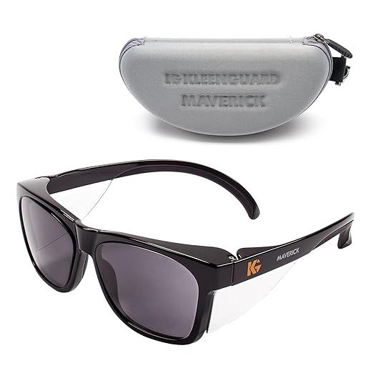 KLEENGUARD™ V30 Maverick™ Safety Glasses (56569), Smoke Lenses with KleenVision™ Anti-Fog coating, Black Frame, Carrying Case, Unisex Sunglasses for Men and Women