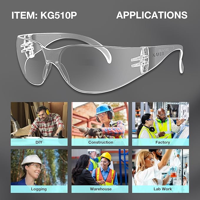 KAYGO Clear Safety Glasses for Men and Women, Bulk of 24 Protective Eyewear, Polycarbonate ANSI Z87.1 Impact Resistant Eye Protection for Work, Lab, Construction