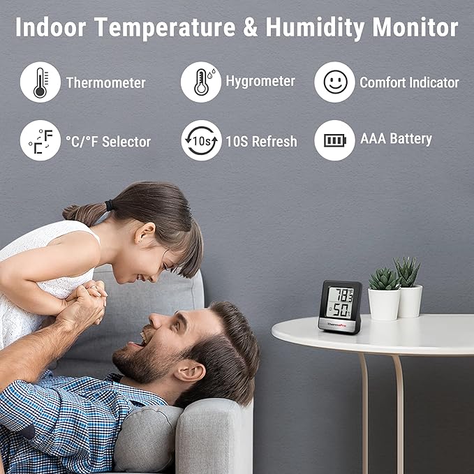 ThermoPro TP49 3 Pieces Digital Hygrometer Indoor Thermometer Humidity Meter Mini Hygrometer Thermometer with Temperature and Humidity Monitor Room Thermometer, Black