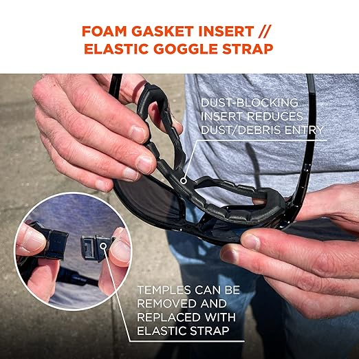 Ergodyne Skullerz Loki Convertible Anti Scratch Safety Spoggles Glasses-Includes Gasket and Strap to Convert to Goggle, Anti Fog
