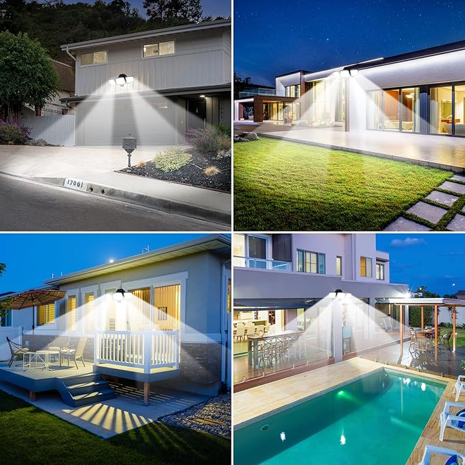 LED Security Lights Motion Sensor Outdoor Lights, 5000K Daylight, IP65 Waterproof, Dusk to Dawn, 3-Head Motion Detected Flood Light for Garage, Yard, Porch, 2Pack