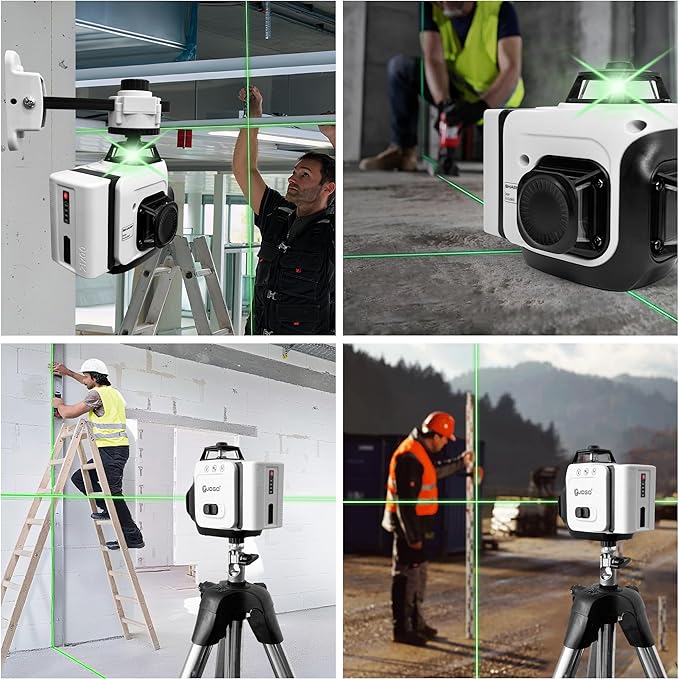 Laser Level 360 Self Leveling, 3x360° Green Cross Line Lazer Leveler Tool for Construction and Picture Hanging, 3D 12 Lines Laser with 2*6000mAh Rechargeable Battery Magnetic Rotating Bracket