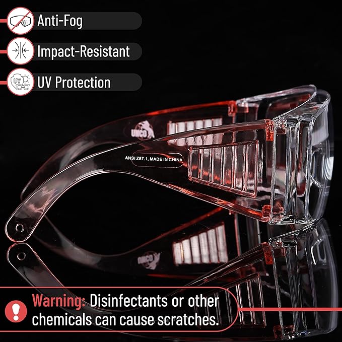 UNCO- Safety Goggles Over Glasses, Protective Goggles, Safety Goggles Anti Fog, Work, Safety Glasses Over