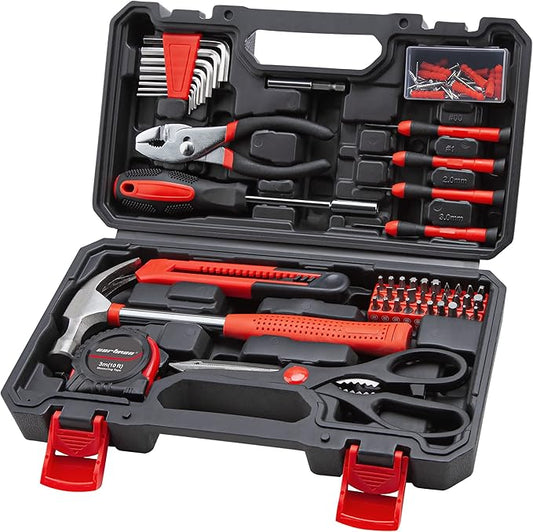 CARTMAN 126-Piece Home Tool Set Kit, Basic Household Hand Tools with Storage Case, Red