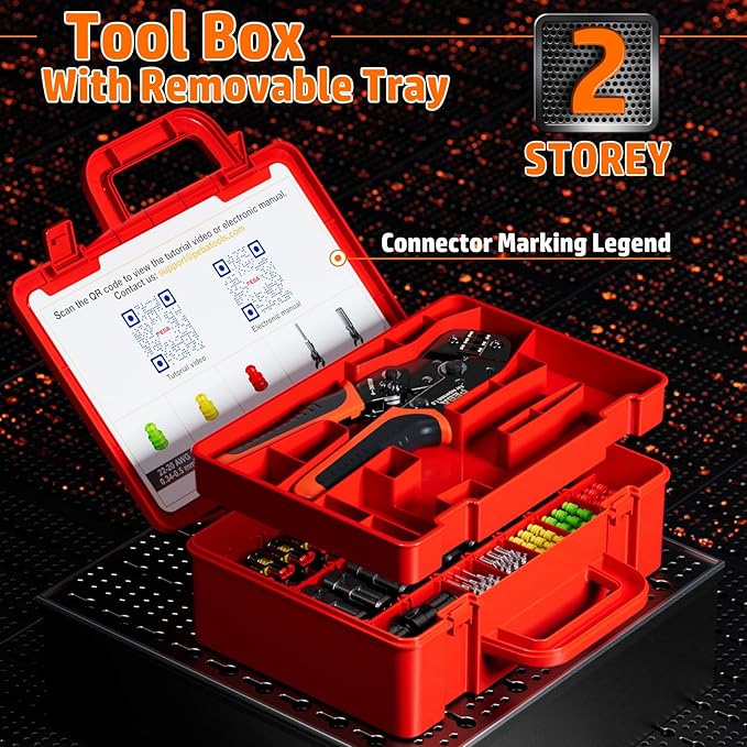 PEBA Crimping Tool Kit, Ratchet Crimping Tool 22-14 AWG, 20 Sets 2 Pin Sealed Waterproof Automotive Electrical Connectors Plug Kit with Male-Female Pin Terminal | Weatherproof Electrical Connector Kit