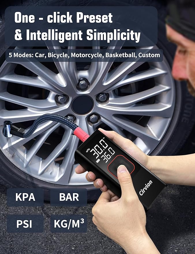 Tire Inflator Portable Air Compressor, 3X Faster 25000mAh 160 PSI Air Pump for Car Tires- Cordless, with Pressure Gauge, LED Light & Digital Display, for Car, Pickup, Truck, Motor, E-Bike and Bicycle