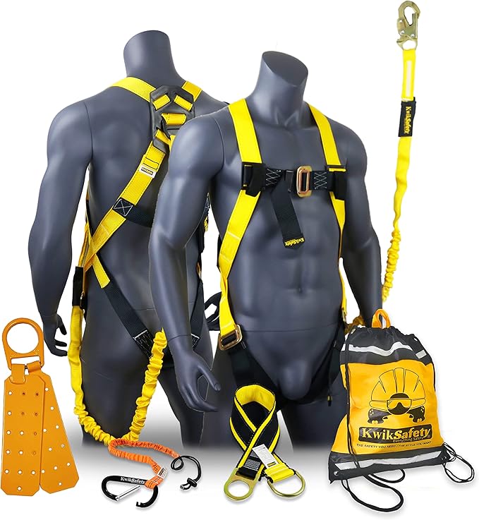 KwikSafety - SCORPION Safety Harness [w/Attached 6ft Lanyard] Safety Harness Fall Protection Kit ANSI OSHA