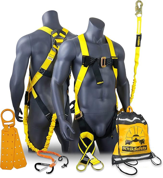 KwikSafety - SCORPION Safety Harness [w/Attached 6ft Lanyard] Safety Harness Fall Protection Kit ANSI OSHA