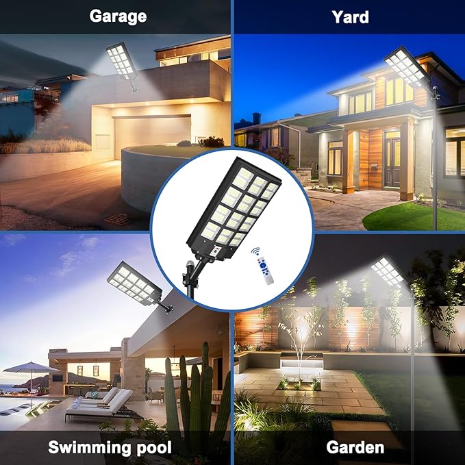 Solar Flood Lights Outdoor Waterproof, 9000W Solar Street Light with Motion Sensor Dusk to Dawn Commercial Parking Lot Light