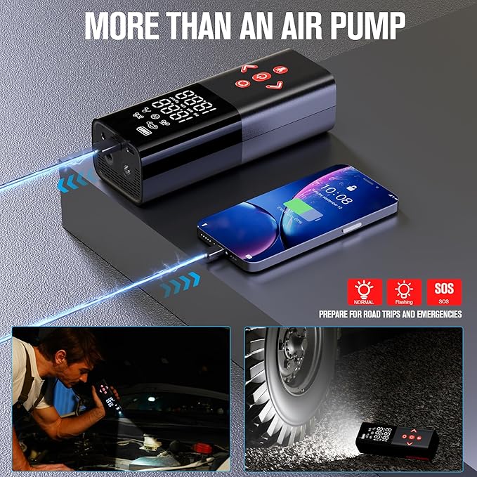 GOOLOO AP150 Tire Inflator Portable Air Compressor, 2X Faster 150PSI Cordless Air Pump with Auto-Shutoff, Portable Bike Pump with Tire Pressure Gauge, Electirc Tire pump for Car, Motorcycle, Ball, Red