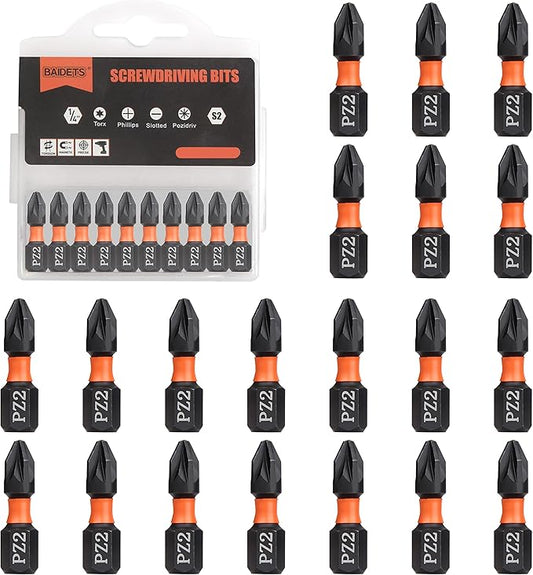 Pro PZ2 Bit Assortment - Screwdriver Bits Set 20Pcs, 25mm Length, Pozi Screwdriver Bit, 1/4 Inch Hex Shank, with Storage Box
