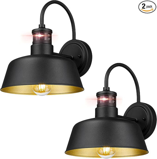 10'' Motion Sensor Outdoor Light Fixture, Black Porch Lights Outdoor Wall Lights, IP65 Waterproof Exterior Farmhouse Gooseneck Barn Light for House Balcony Patio Farmhouse, 2 Pack HS2213-2