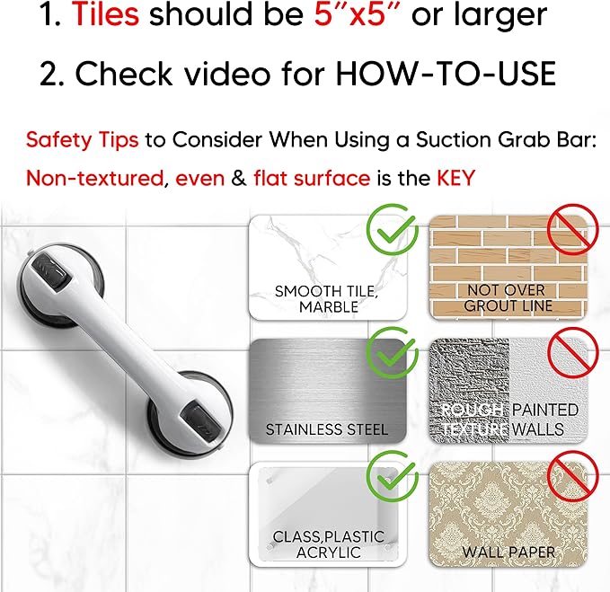 NL'AAHCÉ Grab Bars for Shower Heavy-Duty (2Pack) 12-Inch ADA Compliant Grab Bar for Seniors Shower Handles for Elderly Suction Handicap Safety Handrail for Bathroom Bathtubs Toilet Tiles Glass Black