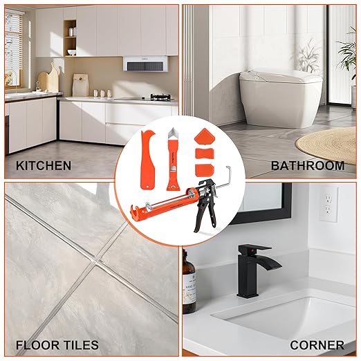 ValueMax Caulk Gun and Caulk Scraper Kit, 10 OZ Silicone Caulking Gun and Remover Tool, 3 in 1 Sealant Finishing Grout Scraper for Bathroom Kitchen Sink Joint, All in One Caulking Tools