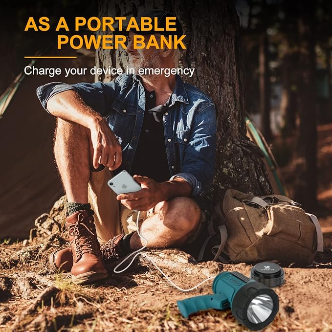 YIERBLUE Rechargeable Spotlight Flashlight IP67 Waterproof with 90,000 Lumen LED, 12 Hours Long Running Spot Light, Impact Resistant Handheld Spotlight with Foldable Stand Red Lens