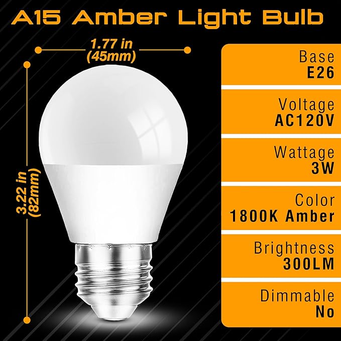 Amber Sleep Light Bulb, Blue Light Blocking, 1800K Warm Light Bulb 25-40W Equivalent, 3W Mood Soothing Night Light, E26 Dim Light Bulbs for Healthy Sleep Therapy, Bedroom, Nursery, Non-Dimmable, 2pack