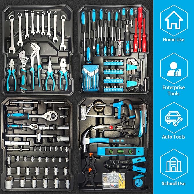 Arcwares 799pcs Aluminum Trolley Case Tool Set Silver, House Repair Kit Set, Household Hand Tool Set, with Tool Belt