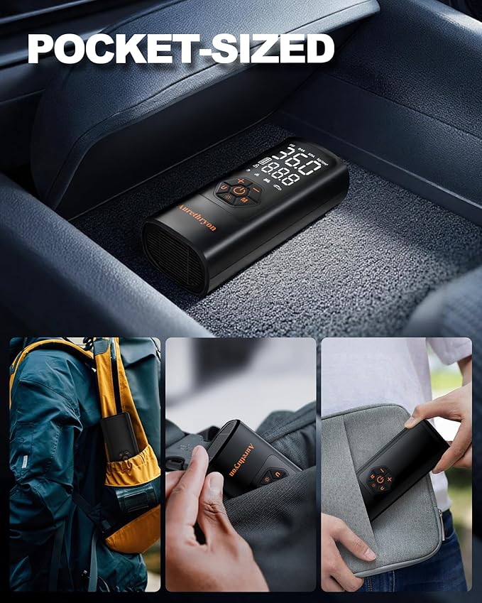 Tire Inflator Portable Air Compressor with Gauge, 150 PSI Mini Cordless Battery Powered Auto Air Pump for Car Tires - Electric Bike Tire Pump for Car/Motorcycle/Bicycle/Ball