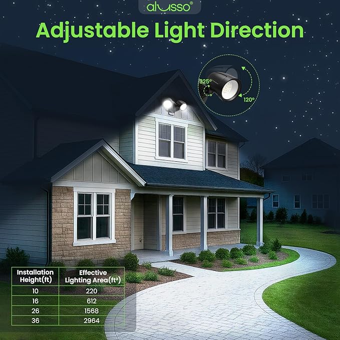 ALUSSO® Motion Sensor Outdoor Lights, 30W 2700LM LED Flood Light Outdoor Metal Heads, 3 Modes(Dusk to Dawn/Auto/On Time) & 3CCT 3000K/4000K/6500K, Waterproof Hardwired Security Light ETL Listed, 1PC