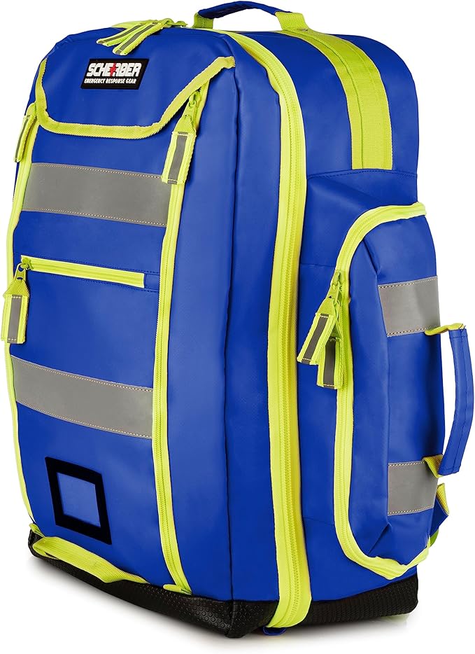 Scherber Fully-Stocked Premium First Responder Backpack | EMT/EMS Medic Trauma, Bleeding & Oxygen Medical Kit | CAT Tourniquet, QuikClot 4x4, HyFin Chest Seal & 250+ First Aid Supplies - Blue