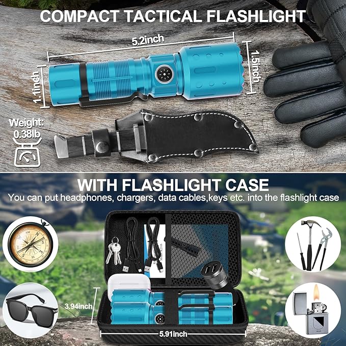 Flashlights High Lumens Rechargeable, Super Bright Long Range Small Powerful Flashlight, 6 Modes LED Tactical Pocket Waterproof Flash Light for Home Emergency (2, Turquoise)