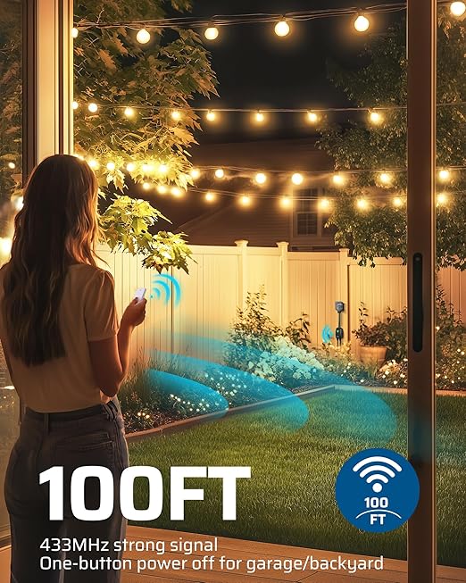DEWENWILS Outdoor Wireless Remote Control Dual 3-Prong Outlet Weatherproof, Expandable Indoor Electrical Power Strip with Wall/Portable Light Switch, 15A, 7-inch Cord 100FT Range, ETL Listed