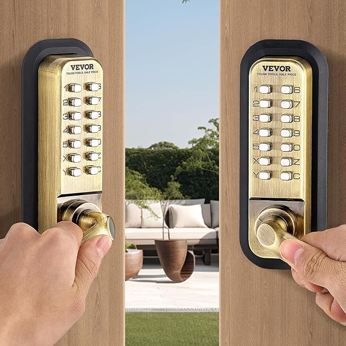 VEVOR Mechanical Keyless Entry Door Lock, 14 Keys, Mechanical Keypad with Handle, Double-Sided Stainless Steel Waterproof Keyless Gate Lock, for Home Office Fence Garage