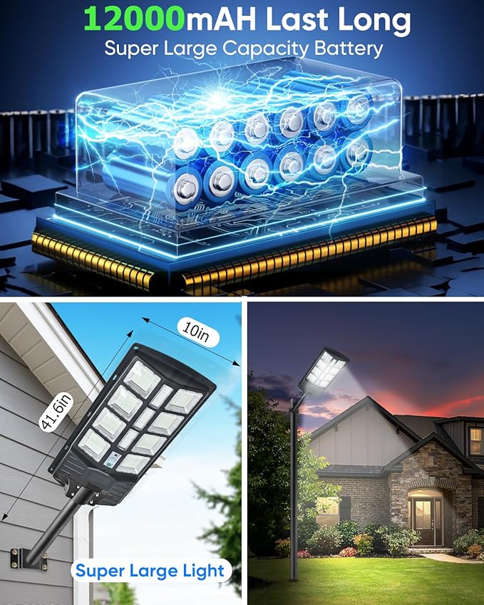 2000W Solar Street Lights Outdoor 20000LM 380PCS LED Commercial Parking Lot Lights Dusk to Dawn Waterproof Solar Security Flood Lights with Motion Sensor and Remote for Yard Warehouse Garage Driveway