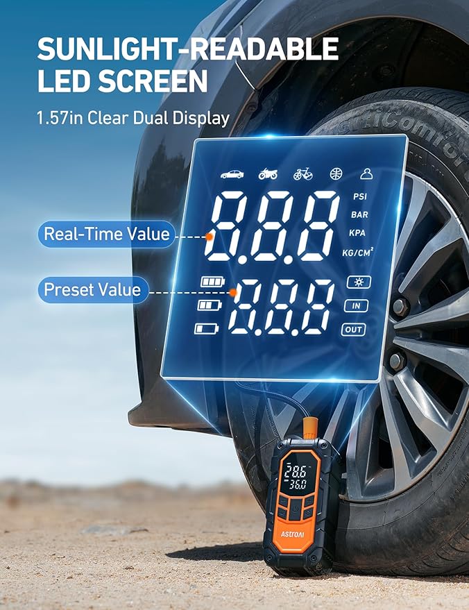 AstroAI S8 Air Nano Jump Starter with Air Compressor, 1500A Peak Car Battery Jump Starter Portable (6.0 Gas/3.0L Diesel) with 150PSI Auto-Shutoff Tire Inflator, 12V Battery Charger Booster(Orange)