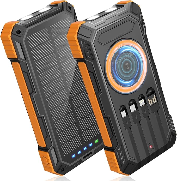 Power Bank Solar Charger,49800mAh Wireless Portable Charger with 4 Built-in Cables,22.5W Fast Charging Battery Pack USB-C in/Output PD+QC3.0 Portable Power Bank for All Cell Phones