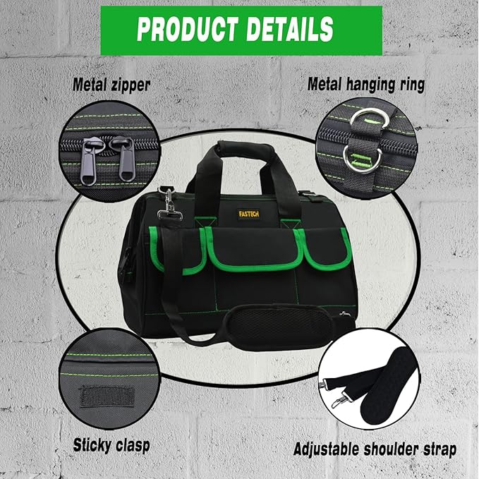 18 Inch Tool Bag With Comfortable Shoulder Straps, Waterproof Wide Mouth Tool Kit, Tool Storage Package For Men/Women (18IN Green)