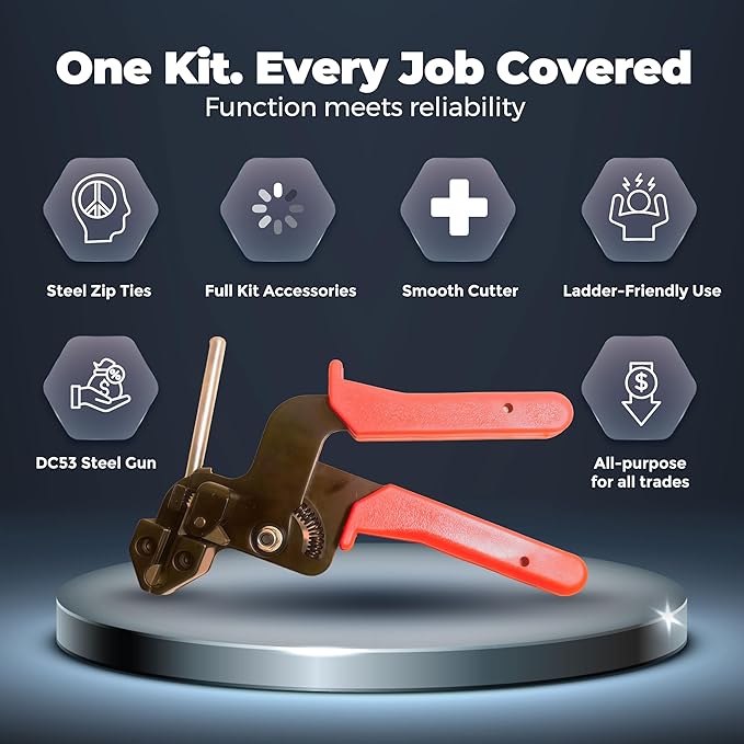 Metal Zip Ties Tool Stainless Steel Cable Tie Gun Kit with 150 pcs Stainless Zip Ties Metal & Cable Tie Buckle – Heavy Duty Tool for Securing Cables, Fencing, Exhaust Wrap, and More