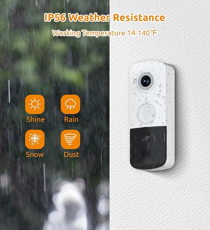 TOUCAN Doorbell Camera, Video Doorbell with Chime, 2-Way Talk, 2.4Ghz WiFi, Night Vision, PIR Motion Detection, Compatible with Alexa and Google Assistant, Indoor Outdoor Surveillance