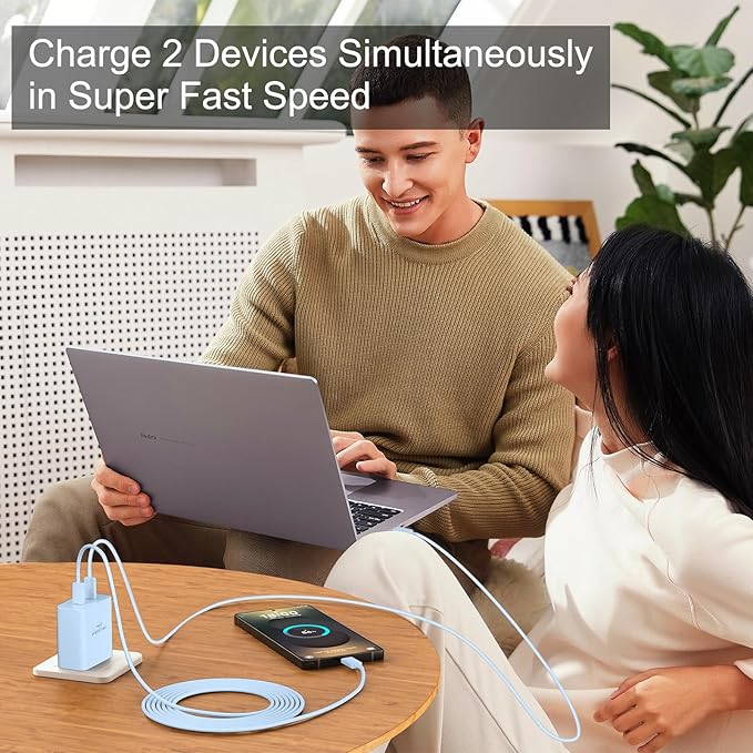 45W USB-C Super Fast Charger, 2-Port 45 Watt Type C Charger Fast Charging Block with 10FT USB C Cable Cord for Samsung Galaxy S25 Ultra/S25+/S25/S24/S23 Ultra/S23+/S22 Ultra/S22+/S20 Ultra-Blue