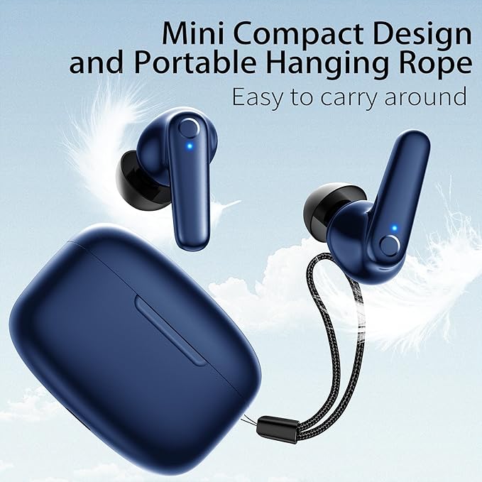 Wireless Ear Buds Bluetooth 5.3 60H Using Time Headphones Deep Bass Clear Call Earbuds with Built-in Mic Touch Control Lightweight Headsets for Studying Working Gaming Blue